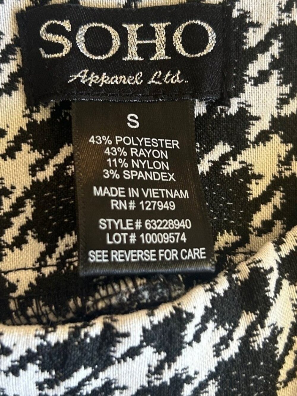 SOHO APPAREL Plaid Black White High Rise Stretch Knit Pull On Pant Size S EUC - Picture 6 of 7